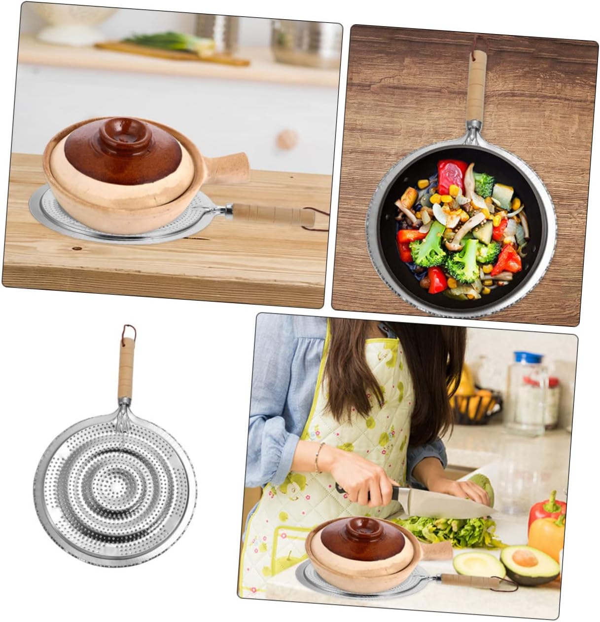 2 Pack Heat Resistant Pan Trivets Stainless Steel Table Mats with Wooden Handles and Hanging Ropes - Image 2