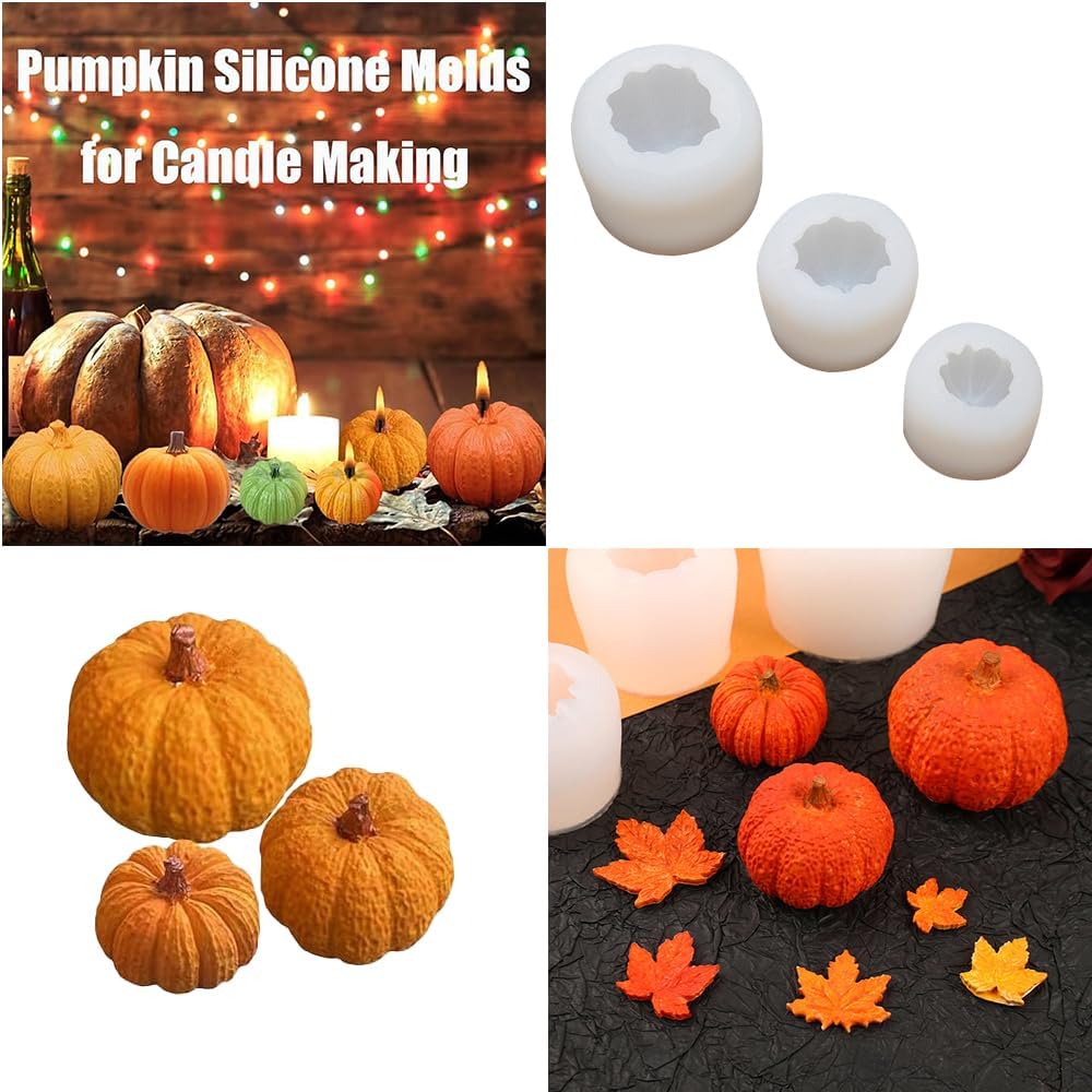 3 Piece Silicone Pumpkin Mould Set 3 Sizes Candle and Chocolate Mould Baking Tray - Image 2