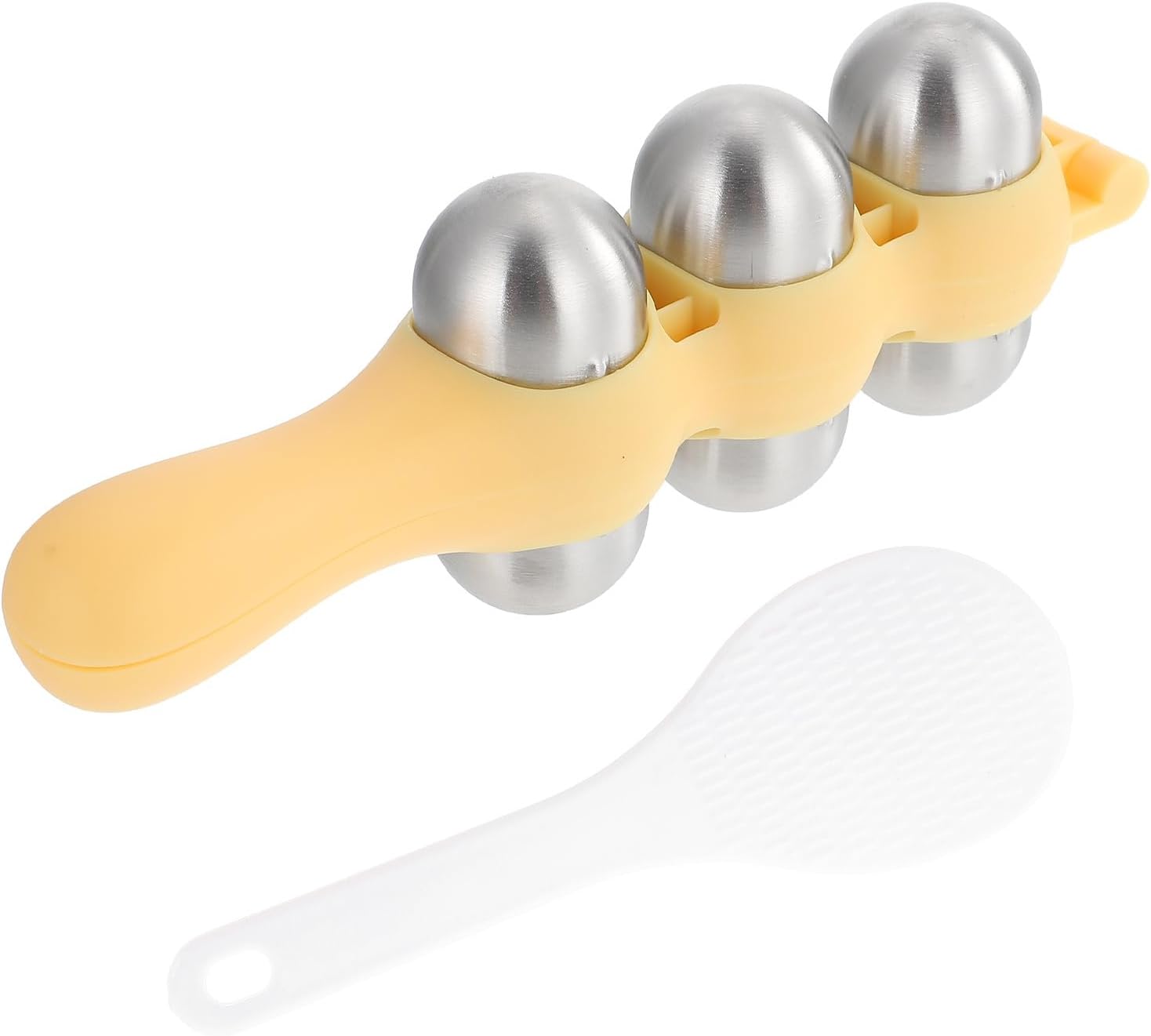 Stainless Steel Rice Ball Maker Set Triangle Sushi Mold with Rice Paddle Non-Stick Riceball Shaker Tool Yellow - Image 1