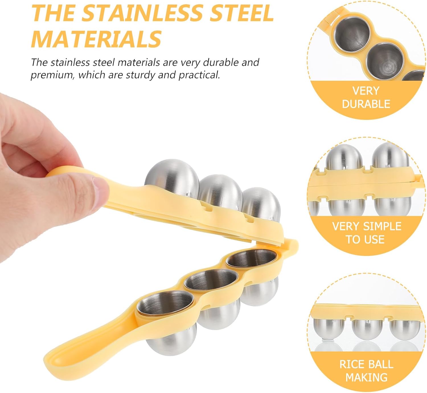 Stainless Steel Rice Ball Maker Set Triangle Sushi Mold with Rice Paddle Non-Stick Riceball Shaker Tool Yellow - Image 3