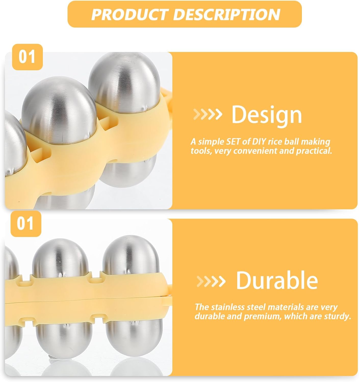 Stainless Steel Rice Ball Maker Set Triangle Sushi Mold with Rice Paddle Non-Stick Riceball Shaker Tool Yellow - Image 4