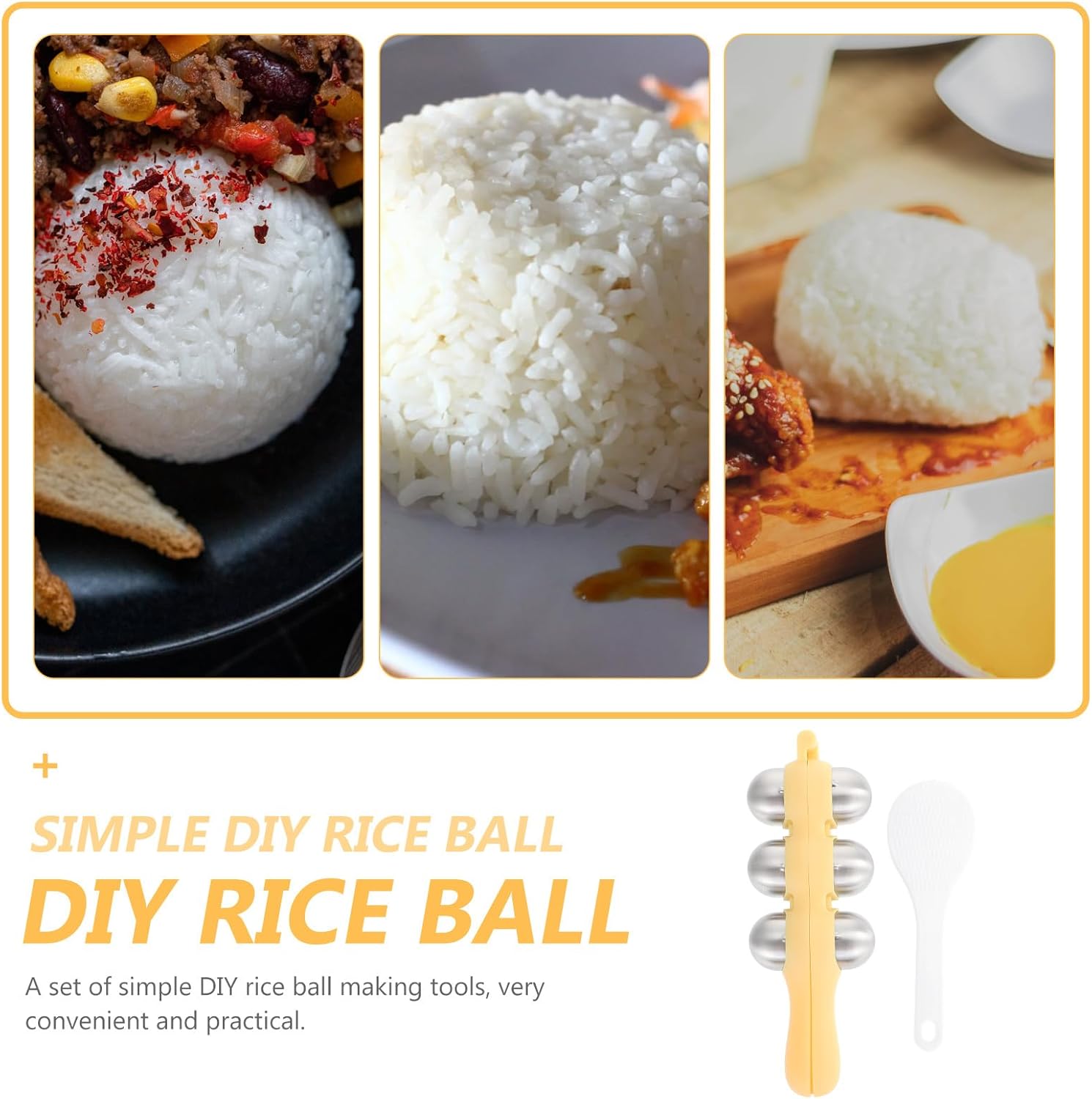 Stainless Steel Rice Ball Maker Set Triangle Sushi Mold with Rice Paddle Non-Stick Riceball Shaker Tool Yellow - Image 6
