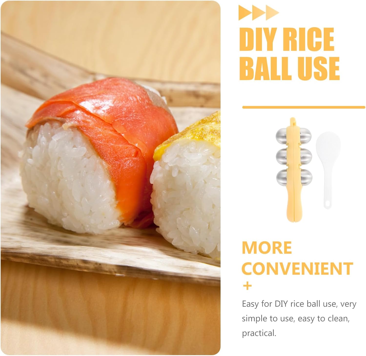 Stainless Steel Rice Ball Maker Set Triangle Sushi Mold with Rice Paddle Non-Stick Riceball Shaker Tool Yellow - Image 7