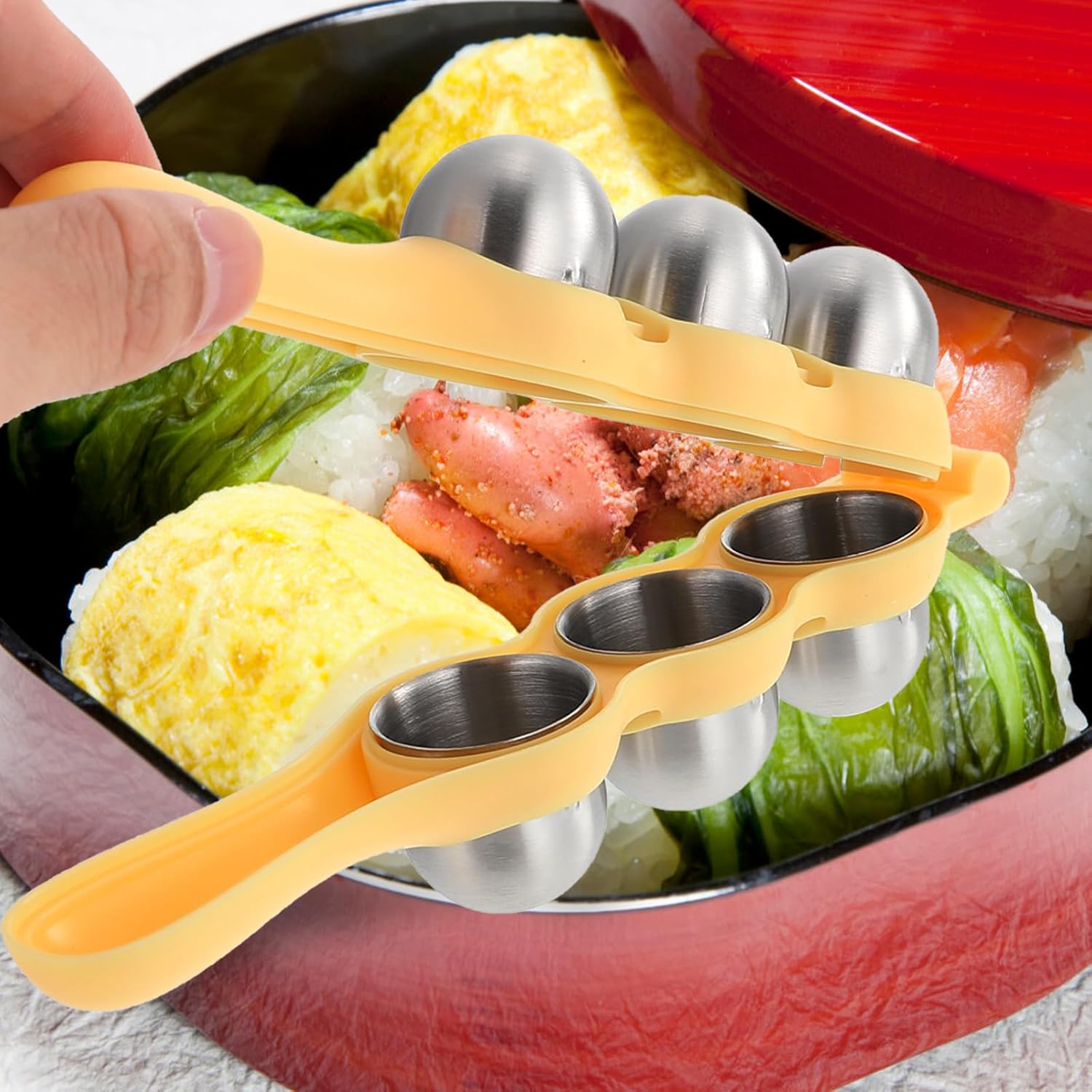 Stainless Steel Rice Ball Maker Set Triangle Sushi Mold with Rice Paddle Non-Stick Riceball Shaker Tool Yellow - Image 8