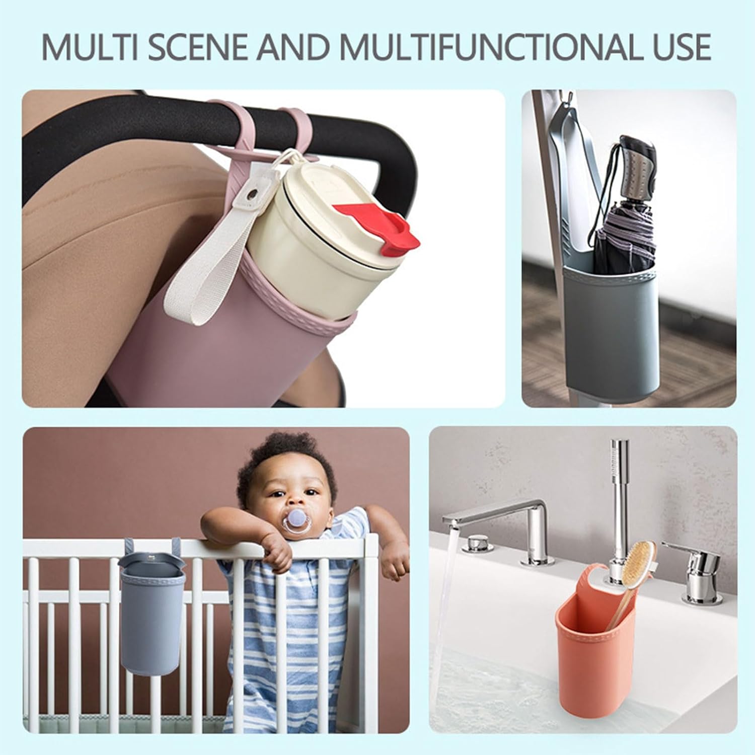 Universal Pink Stroller Silicon Cup Holder Hanging Storage Bag - Image 3