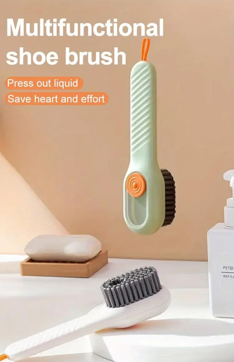 Green Soft Bristle Shoe Brush with Ergonomic Handle Multifunctional for Shoes and Clothing Hanging Design 1 Piece - Image 3
