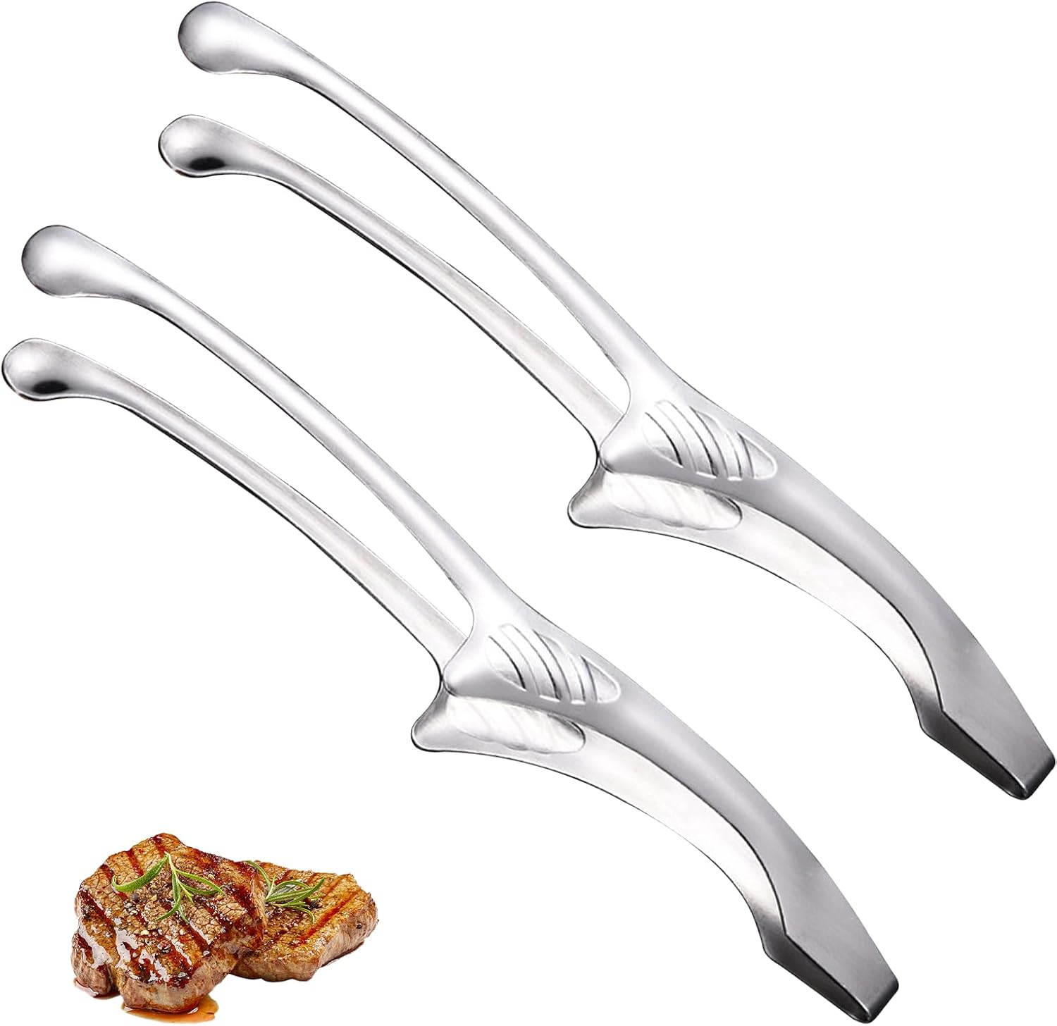 2 Pack Stainless Steel Tongs 29cm Long Handle for BBQ and Kitchen Use Silver - Image 1
