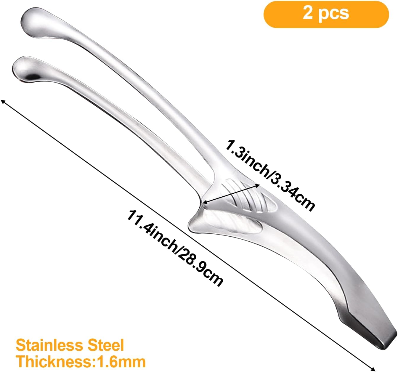 2 Pack Stainless Steel Tongs 29cm Long Handle for BBQ and Kitchen Use Silver - Image 2