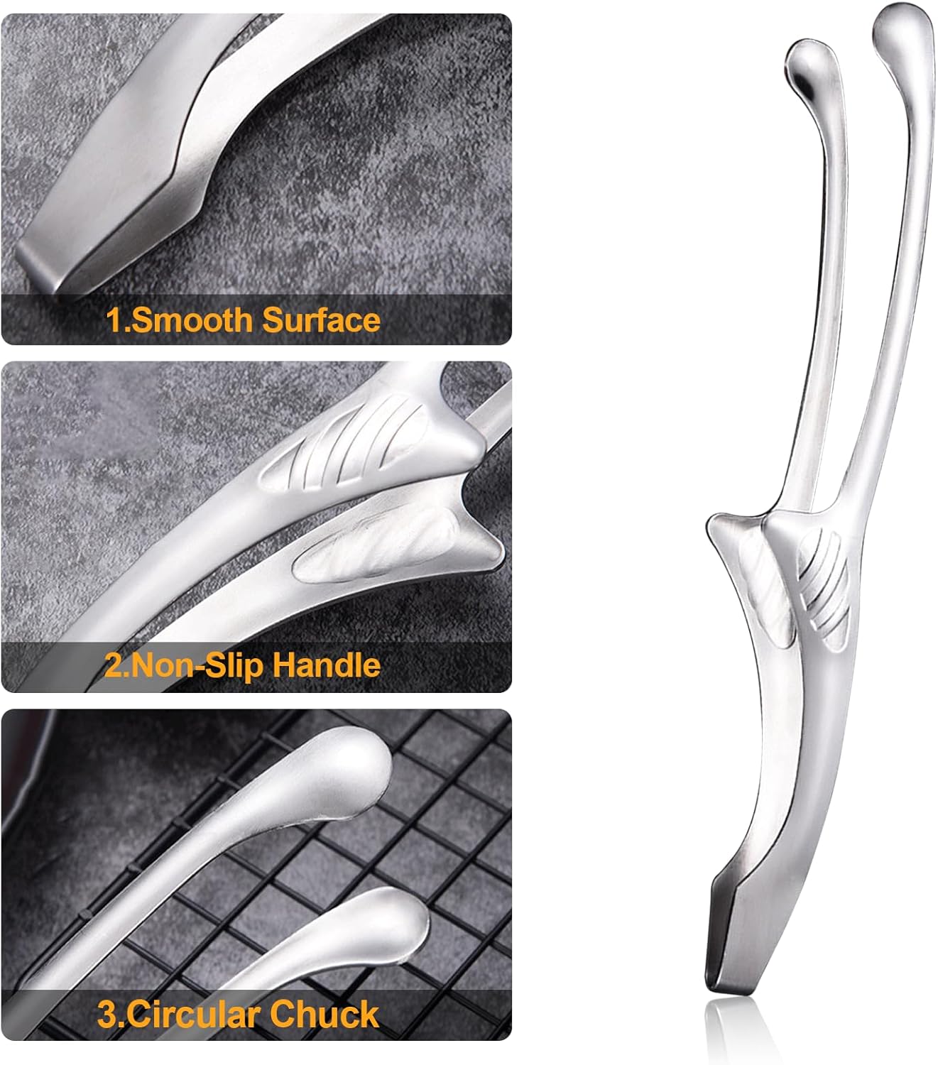 2 Pack Stainless Steel Tongs 29cm Long Handle for BBQ and Kitchen Use Silver - Image 3