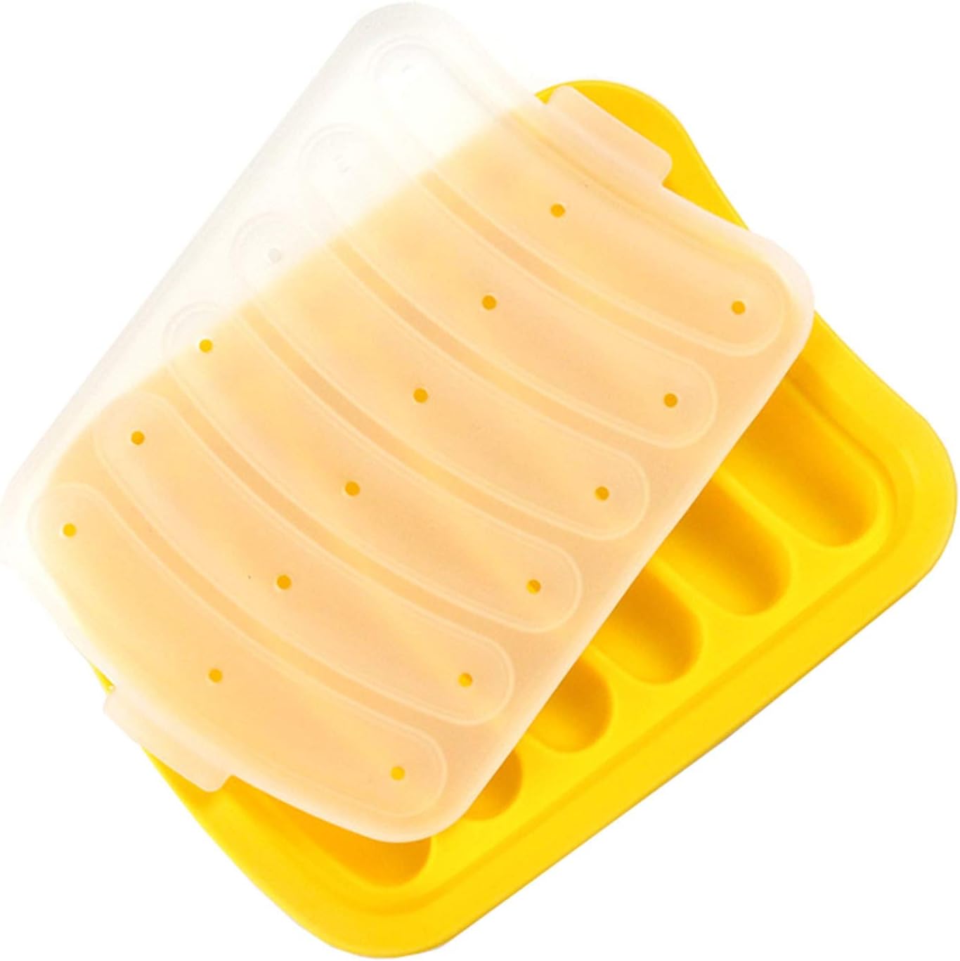6 Cavity Silicone Hot Dog Mold with Lid Yellow Non-Stick Sausage Maker Baking Tool - Image 1