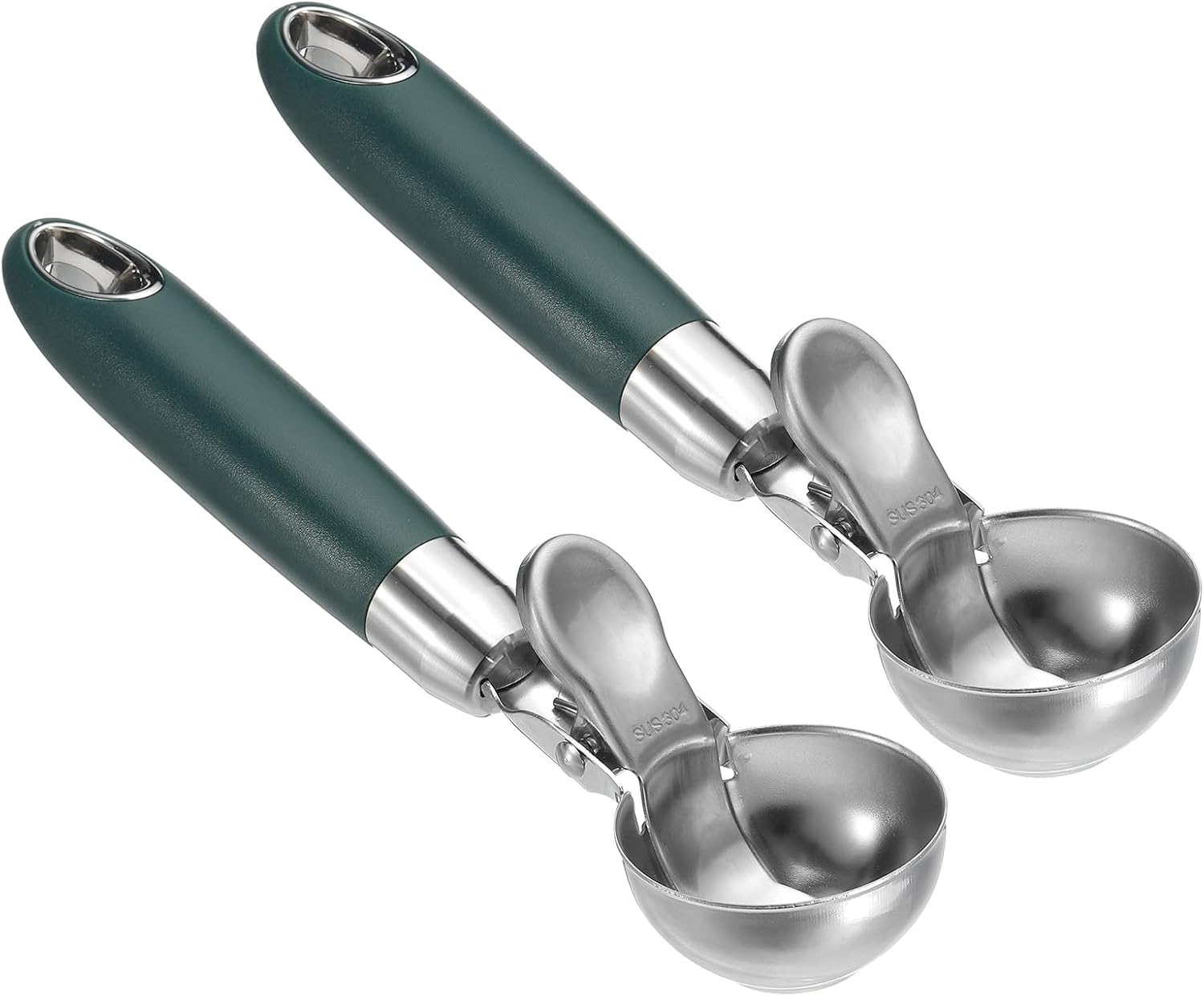 2 Pack Green Ergonomic 304 Stainless Steel Ice Cream Scoop with Trigger - Image 1