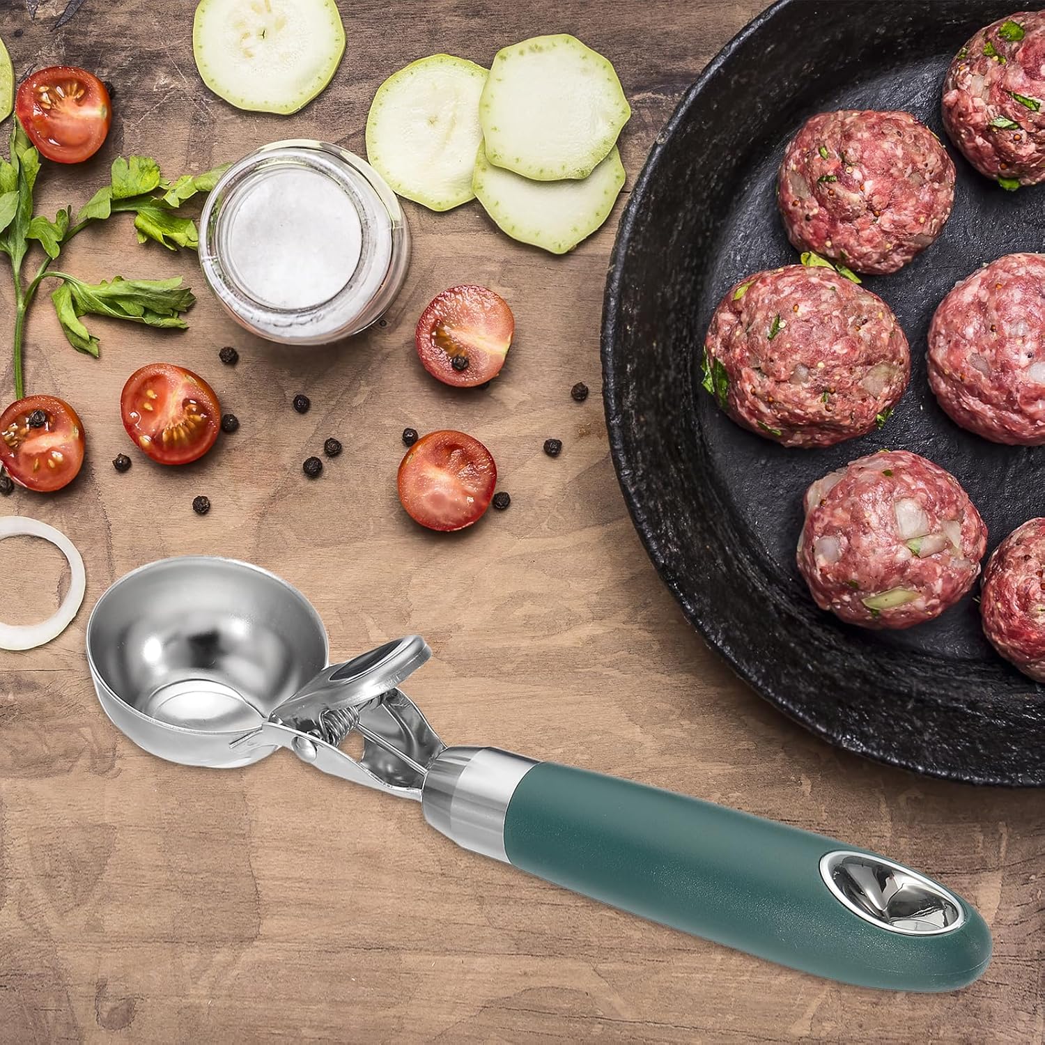 2 Pack Green Ergonomic 304 Stainless Steel Ice Cream Scoop with Trigger - Image 5