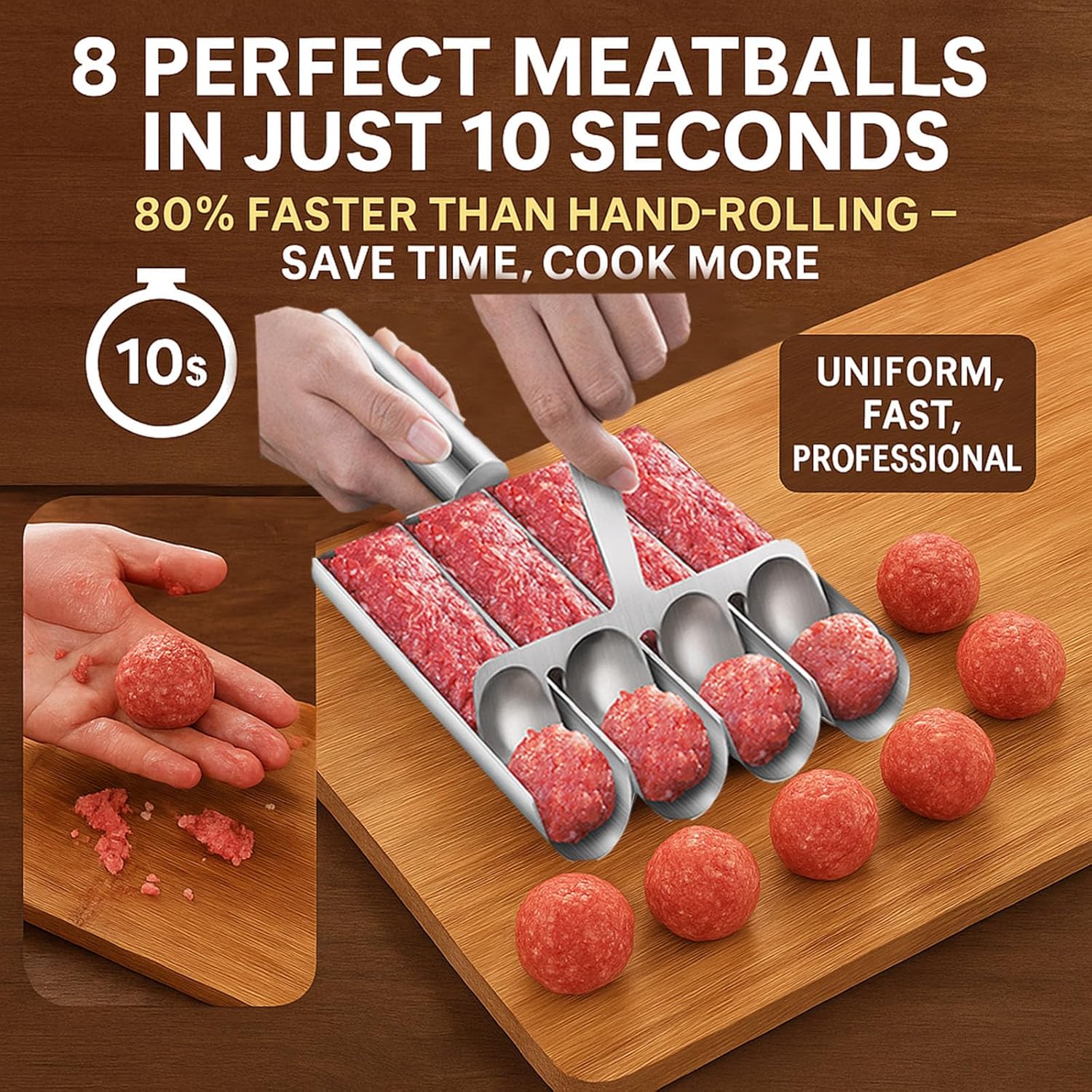 Stainless Steel Silver Meatball Maker Spoon - 1 Piece - Image 3