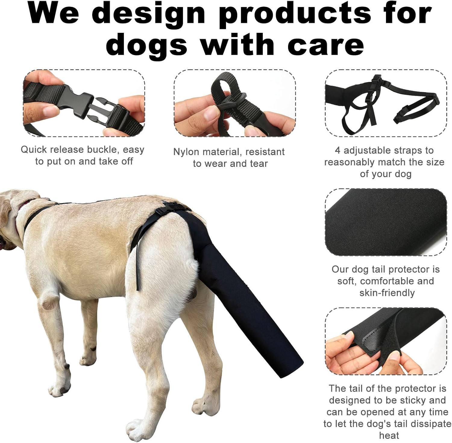 Adjustable Nylon Dog Tail Protector - Black - 1 Piece - Tail Protection - Image 3