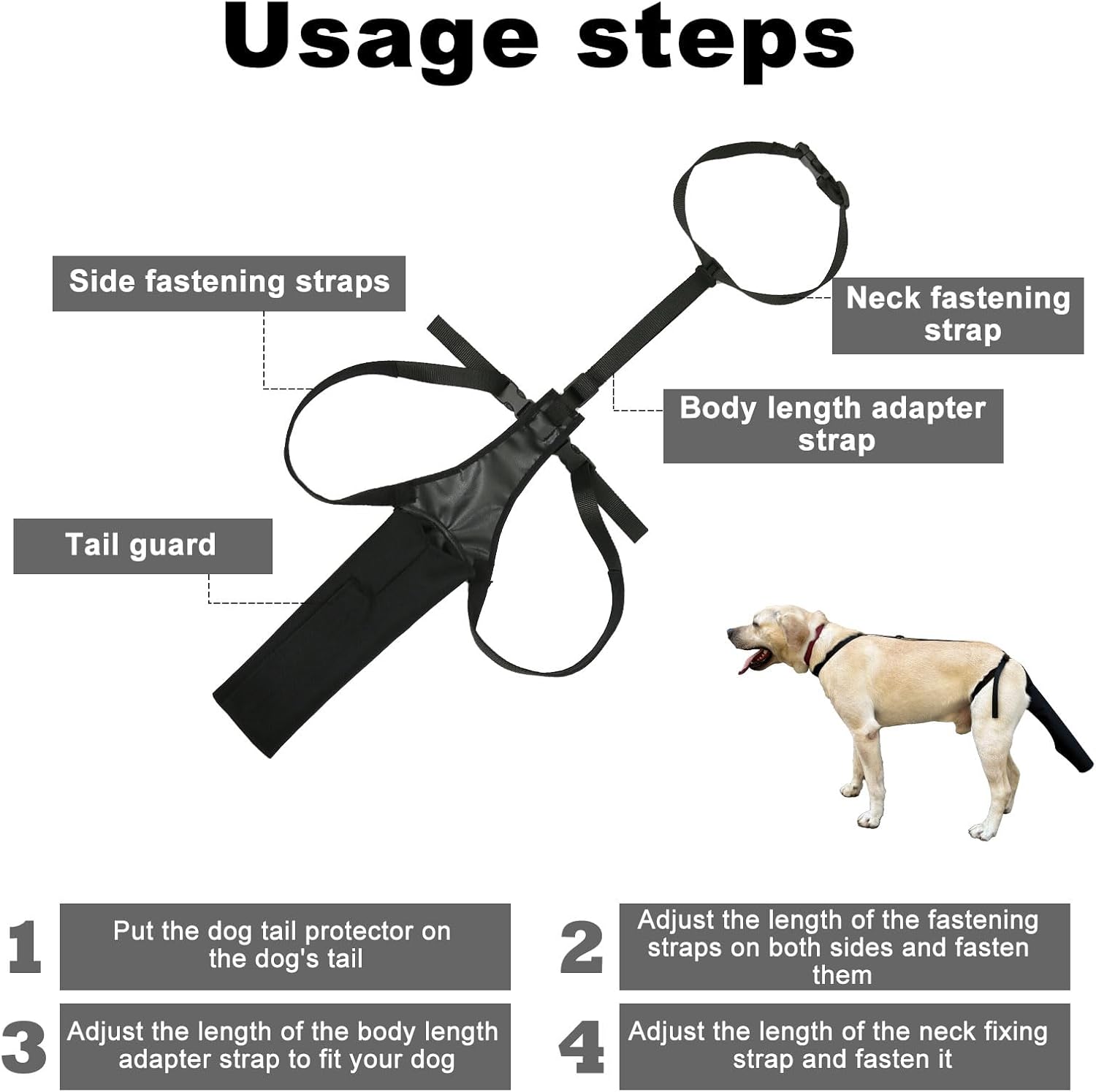 Adjustable Nylon Dog Tail Protector - Black - 1 Piece - Tail Protection - Image 4