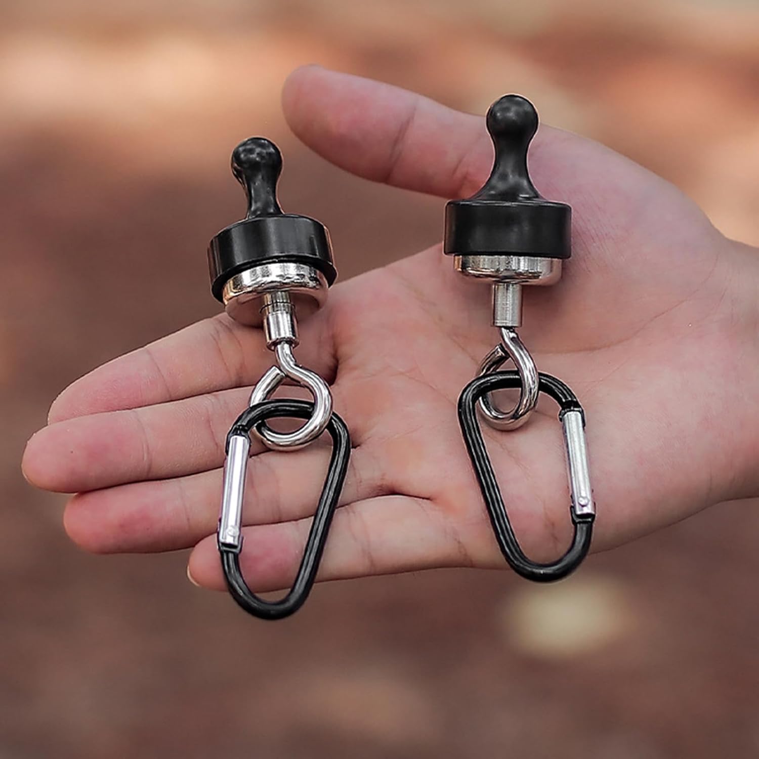 2 Pack Black Multifunctional Camping Hooks with Carabiner No Installation Required - Image 1