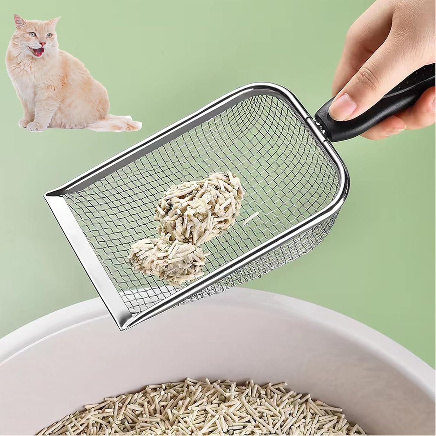 Fine Mesh Filter Deep Litter Scoop with Ergonomic Handle for Cats & Reptiles - Image 2