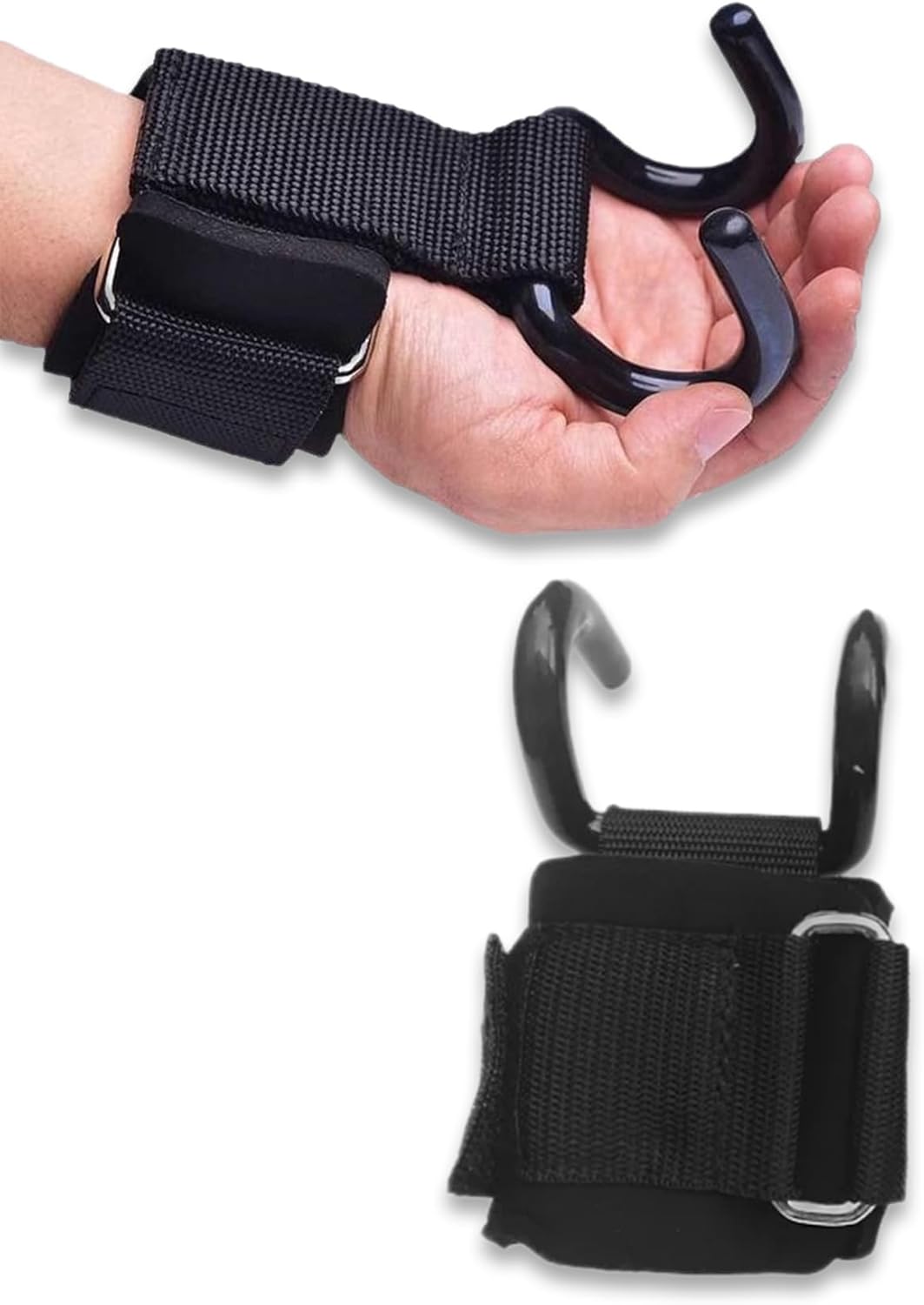 Weight Lifting Wrist Strap Hooks - Black - 1 Pair - Image 1