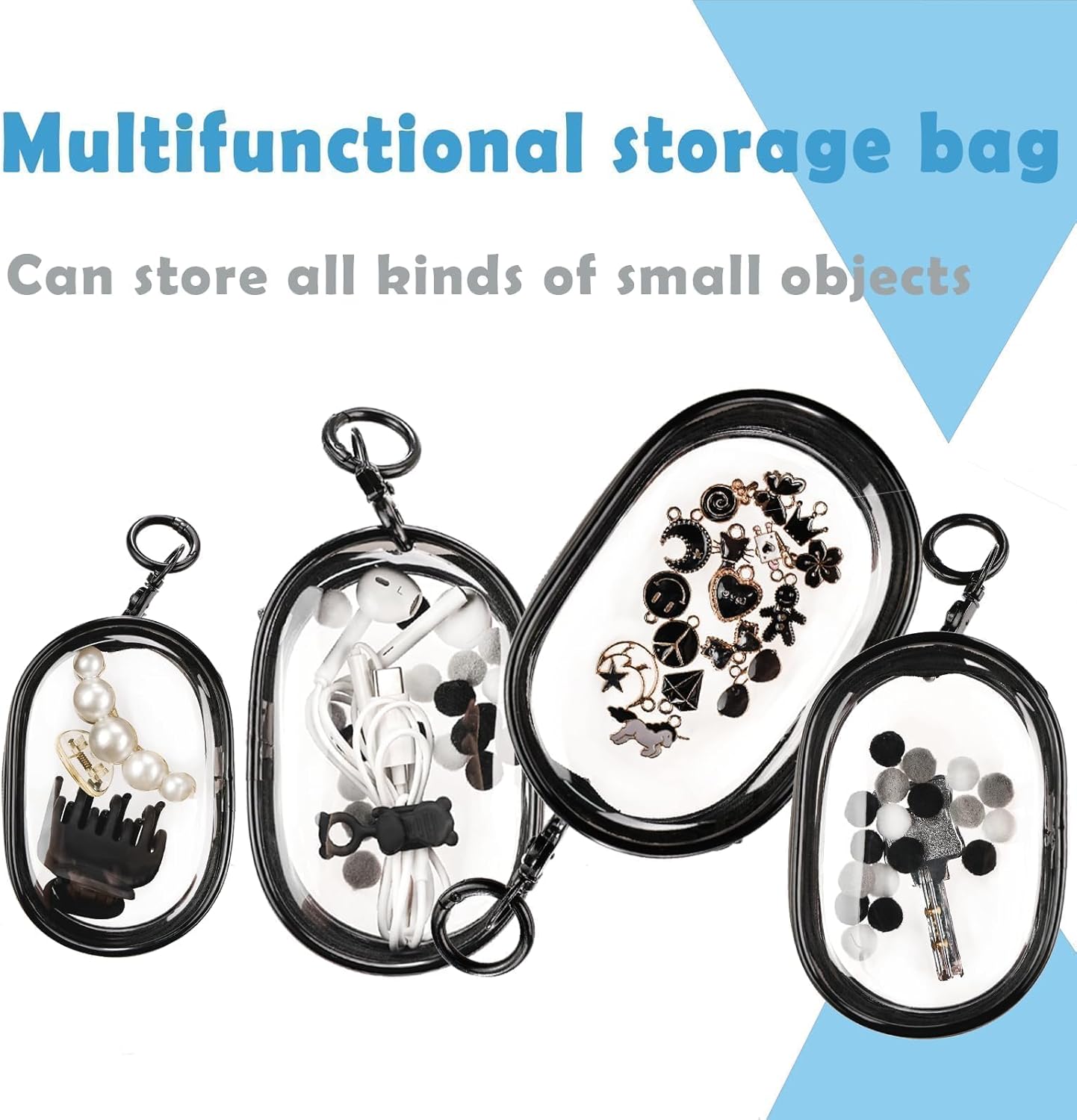 Transparent Zipper Storage Pouch with Keychain - Mini Organizer for Earbuds Cables - Travel Accessory for Backpack - Image 3