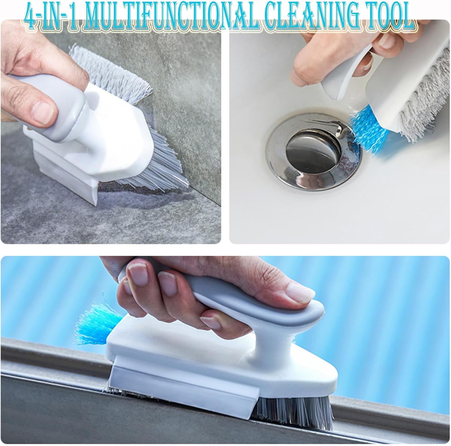 Grey Multi-Functional Durable Polypropylene Scrub Brush Powerful Cleaning Brush for Tiles Grout Kitchen Bathroom Sink Floor Shower Bath - Image 4