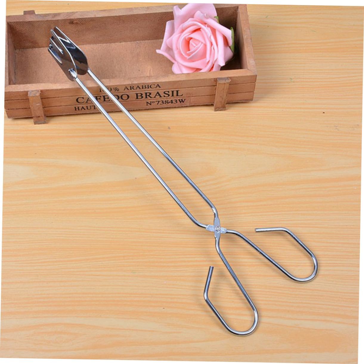 Silver Stainless Steel BBQ Tongs with Long Handle Heat Resistant Barbecue Tongs for Meat & Vegetables - Image 7