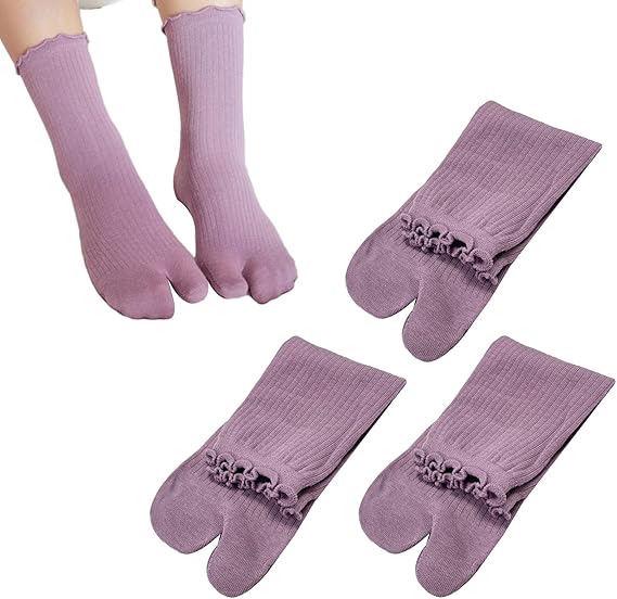 3 Pairs Women's Split Toe Slipper Socks Purple - Image 1