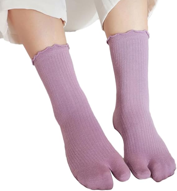 3 Pairs Women's Split Toe Slipper Socks Purple - Image 2