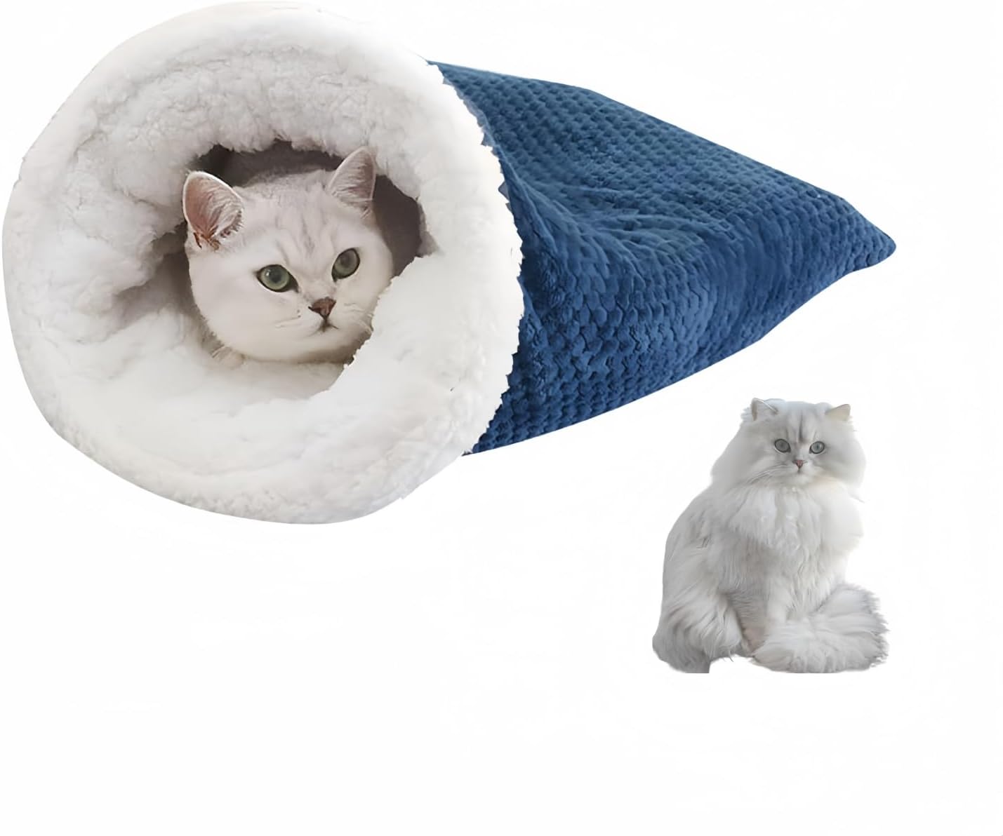 Cat Sleeping Bag Nest - Half-Closed Design - Plush & Fleece - Warm - Navy Blue - 1 Piece - Image 1