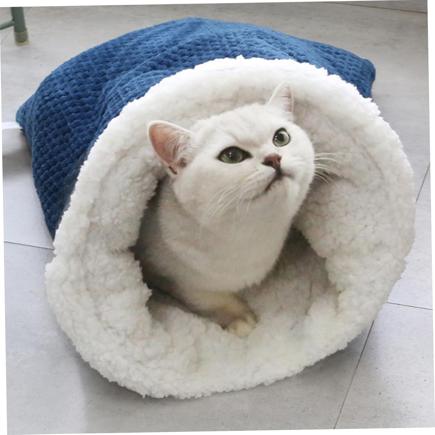 Cat Sleeping Bag Nest - Half-Closed Design - Plush & Fleece - Warm - Navy Blue - 1 Piece - Image 2