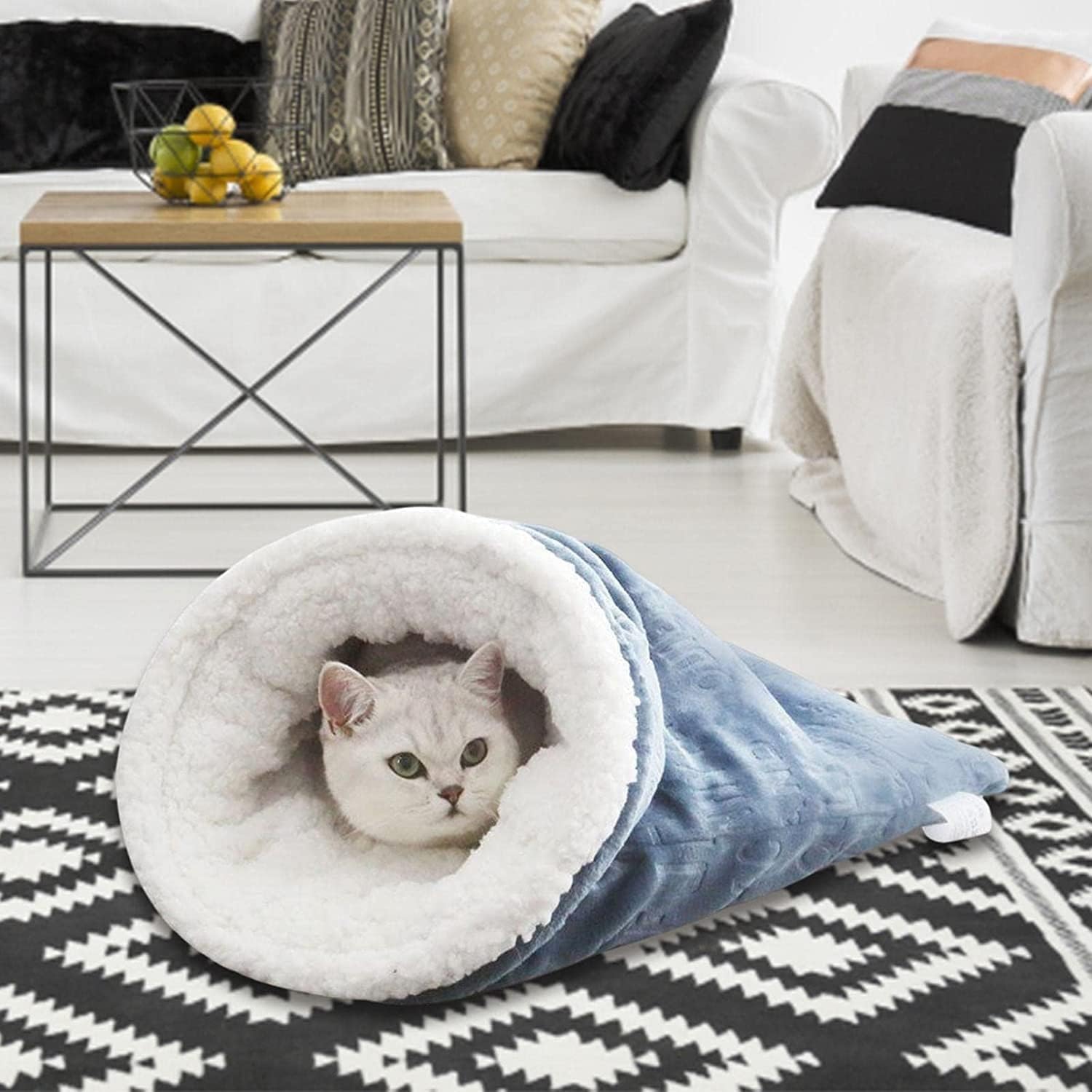 Cat Sleeping Bag Nest - Half-Closed Design - Plush & Fleece - Warm - Navy Blue - 1 Piece - Image 5
