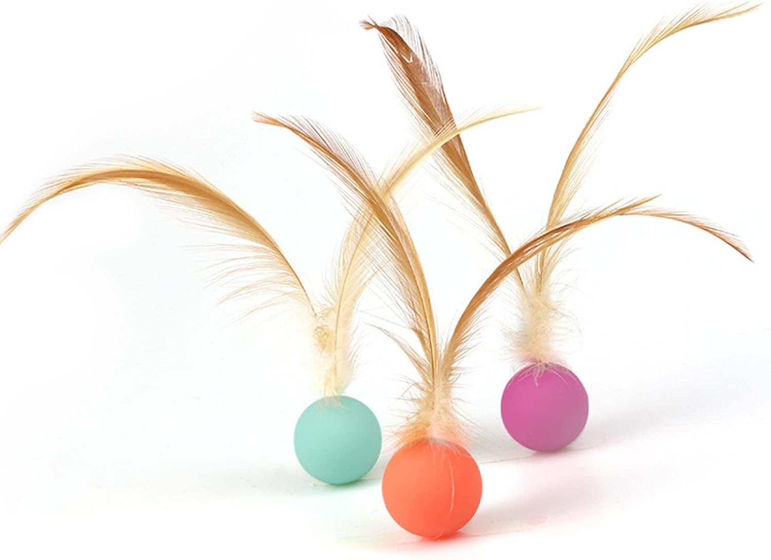 Cat Toy Bouncy Ball with Feathers Interactive Play Ball for Kittens & Adult Cats Pack of 3 - Image 1