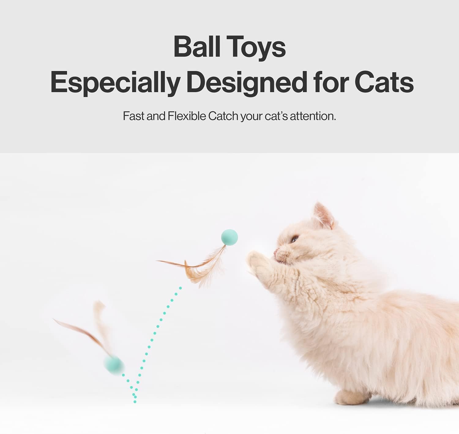 Cat Toy Bouncy Ball with Feathers Interactive Play Ball for Kittens & Adult Cats Pack of 3 - Image 2