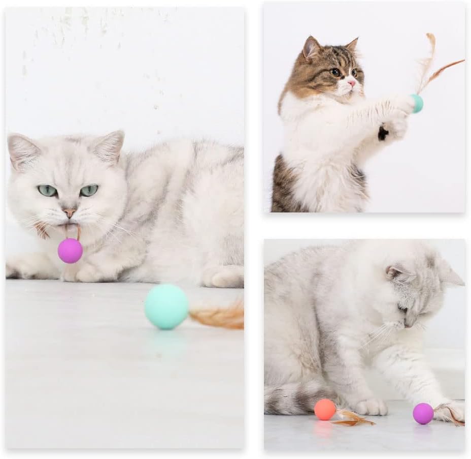 Cat Toy Bouncy Ball with Feathers Interactive Play Ball for Kittens & Adult Cats Pack of 3 - Image 3