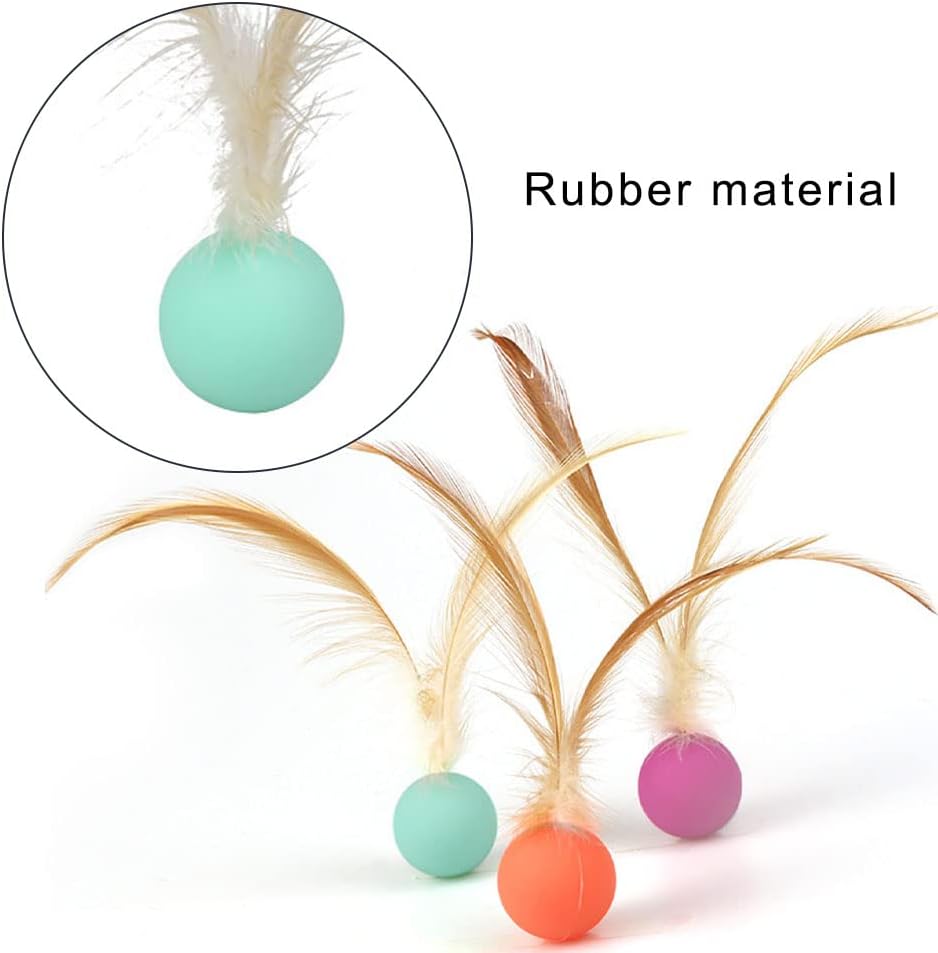 Cat Toy Bouncy Ball with Feathers Interactive Play Ball for Kittens & Adult Cats Pack of 3 - Image 4