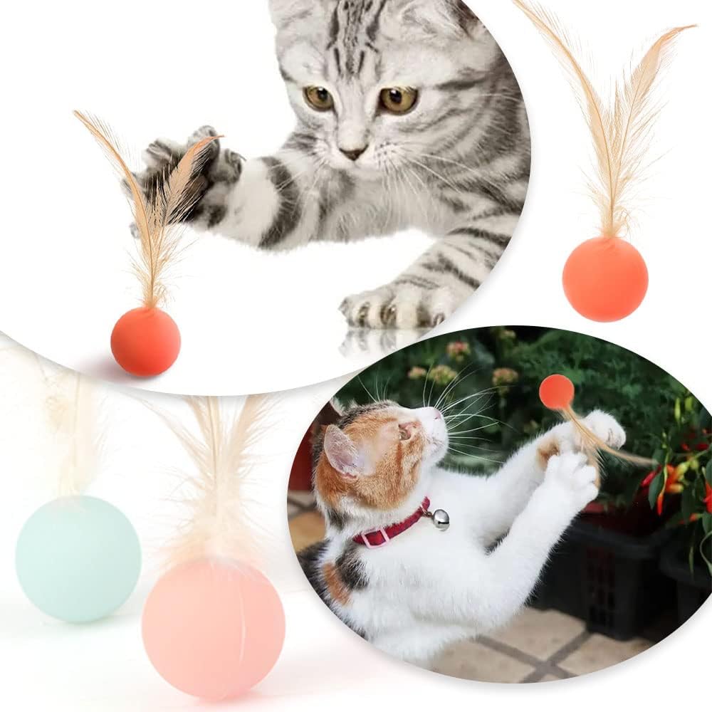 Cat Toy Bouncy Ball with Feathers Interactive Play Ball for Kittens & Adult Cats Pack of 3 - Image 6