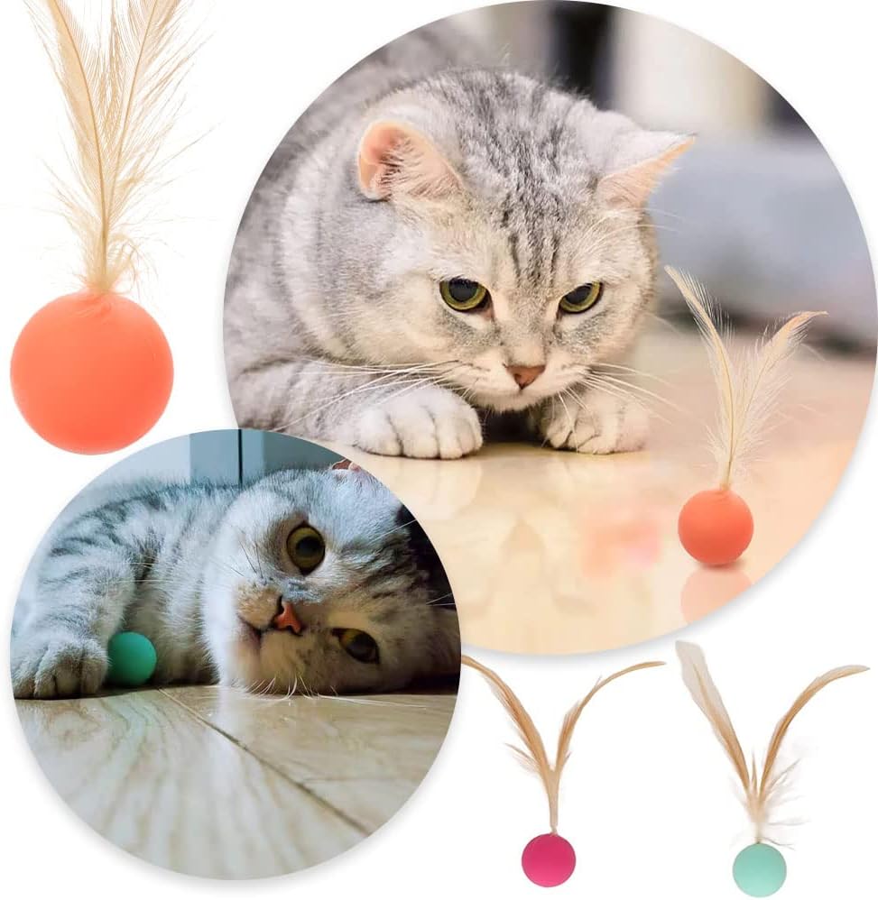 Cat Toy Bouncy Ball with Feathers Interactive Play Ball for Kittens & Adult Cats Pack of 3 - Image 7