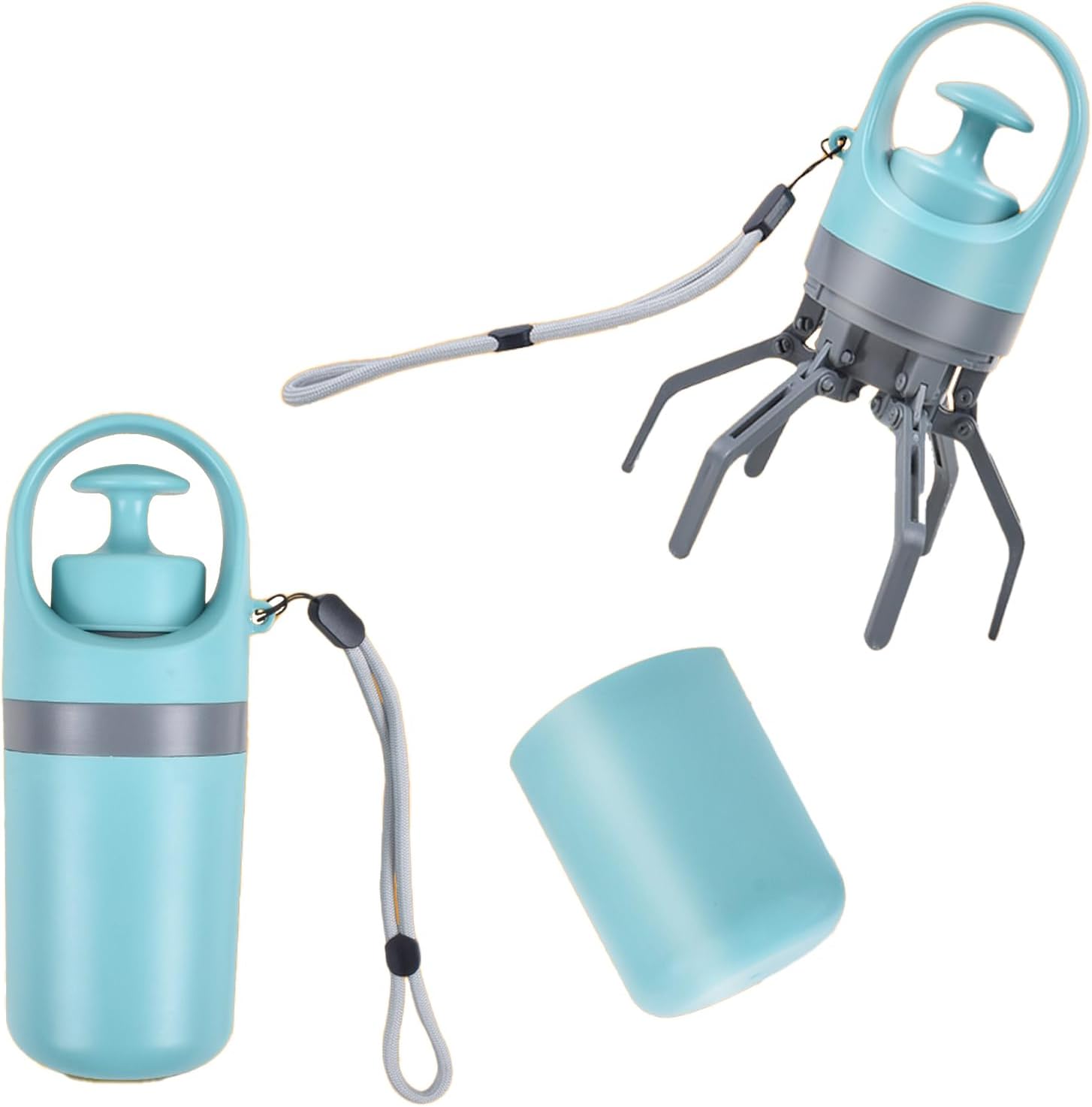 Portable 6-Claw Dog Poop Scooper with Built-in Bag Dispenser - Blue - Image 1