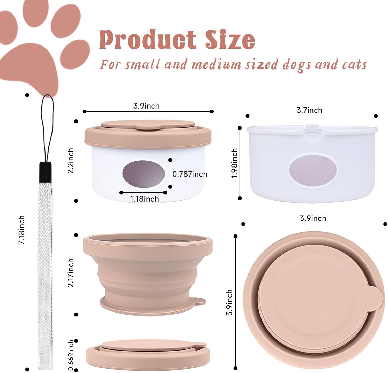 Collapsible Dog Bowl for Travel Double Feeder and Water Bowl with Lid and Carrying Strap - Image 2