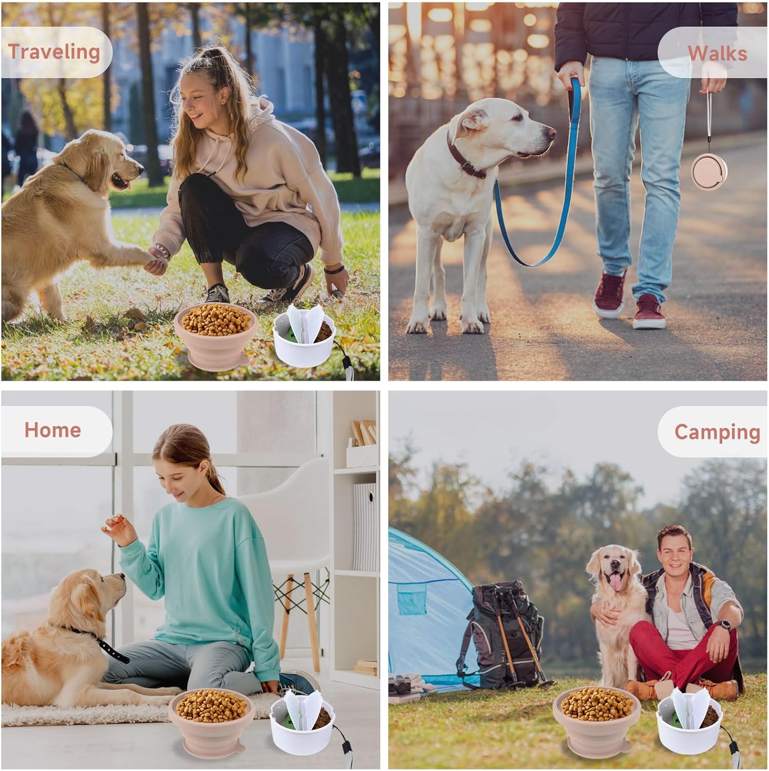 Collapsible Dog Bowl for Travel Double Feeder and Water Bowl with Lid and Carrying Strap - Image 6