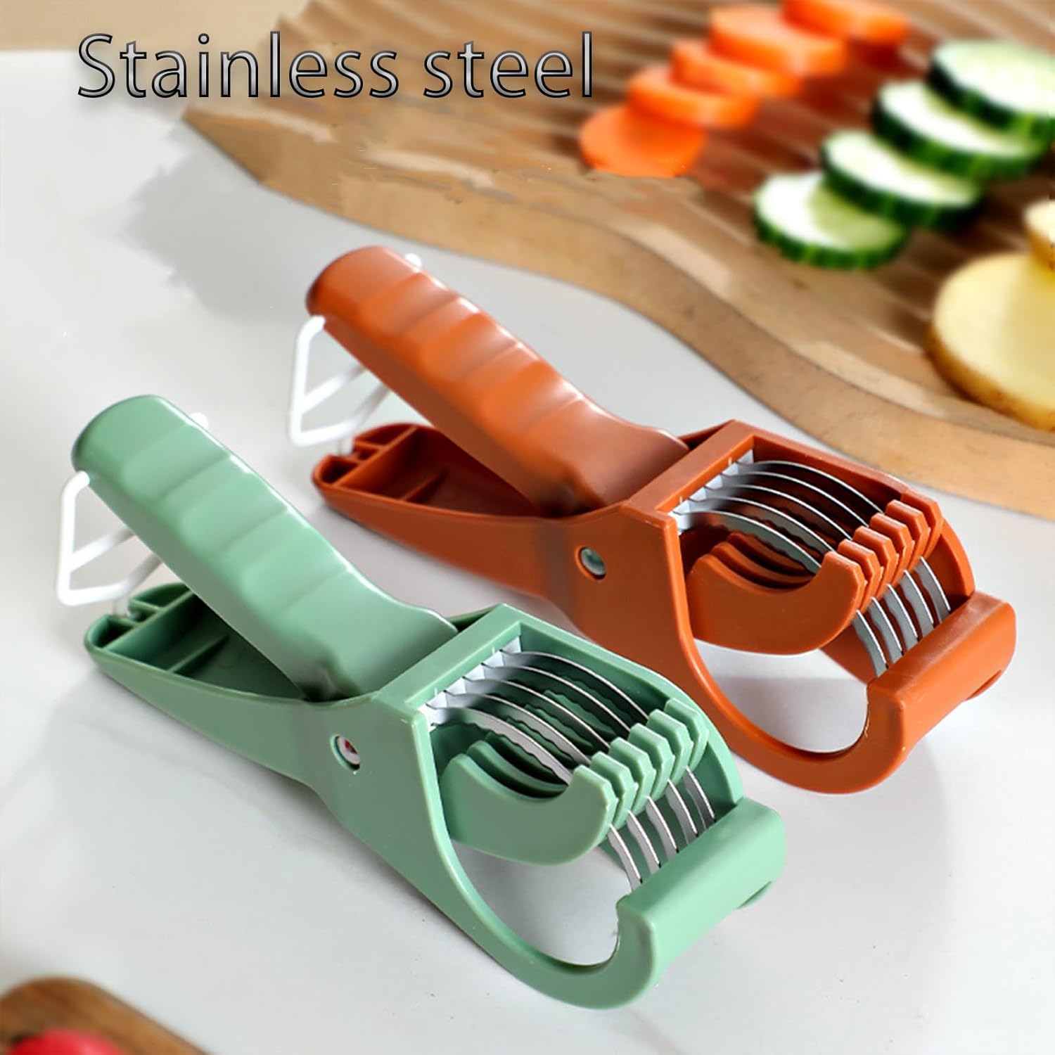 Adjustable Mandoline Slicer with Handle and Safety Guard - Cuts 6 Slices at Once - Vegetable Cutter for Cucumber Carrot Potato - 2 Pack - Image 3