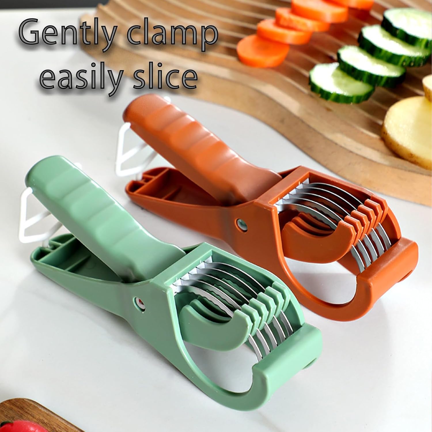 Adjustable Mandoline Slicer with Handle and Safety Guard - Cuts 6 Slices at Once - Vegetable Cutter for Cucumber Carrot Potato - 2 Pack - Image 7