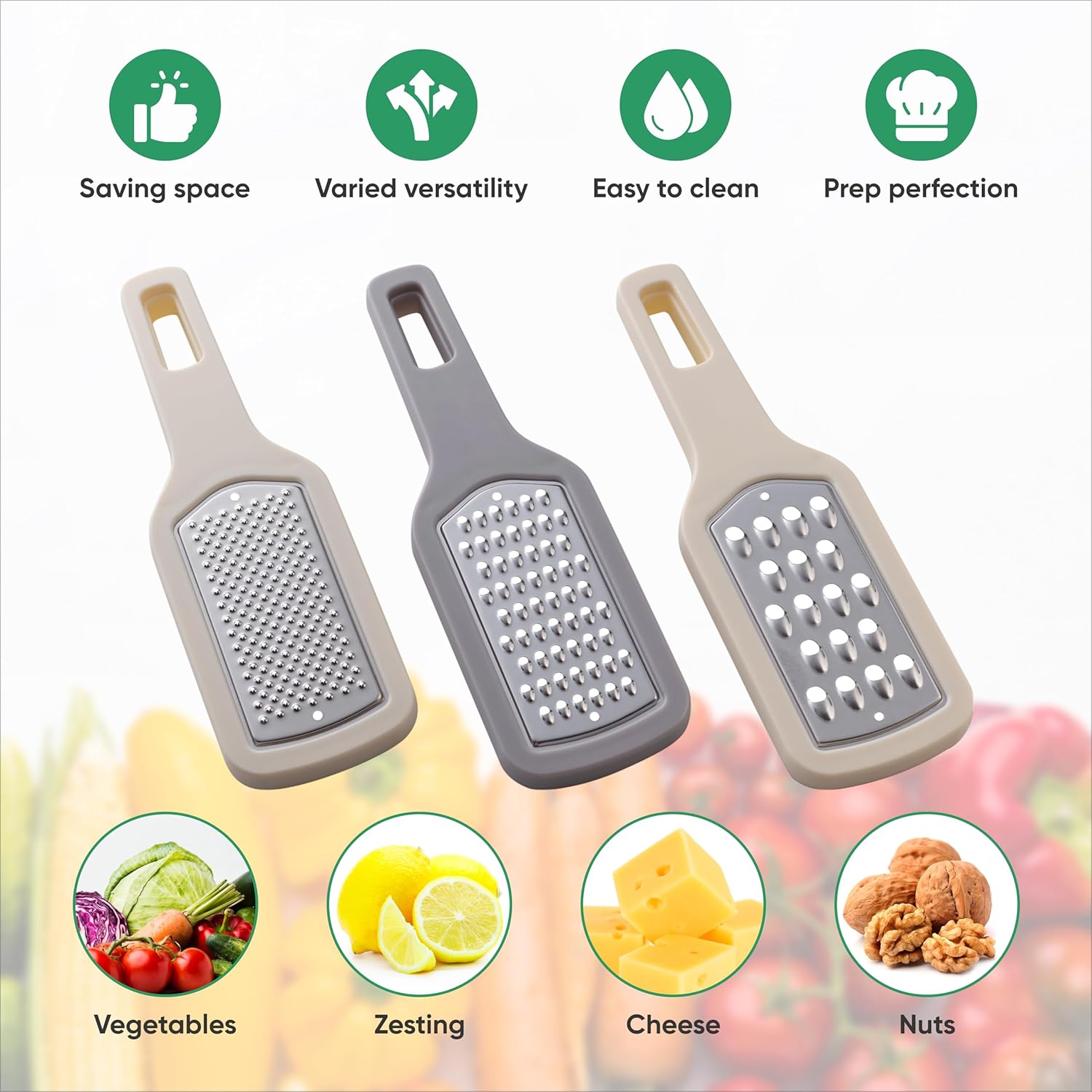 3-Piece Stainless Steel Kitchen Grater & Peeler Set - Cheese & Citrus Grater with Vegetable Peeler, Non-Slip Handle - Image 3