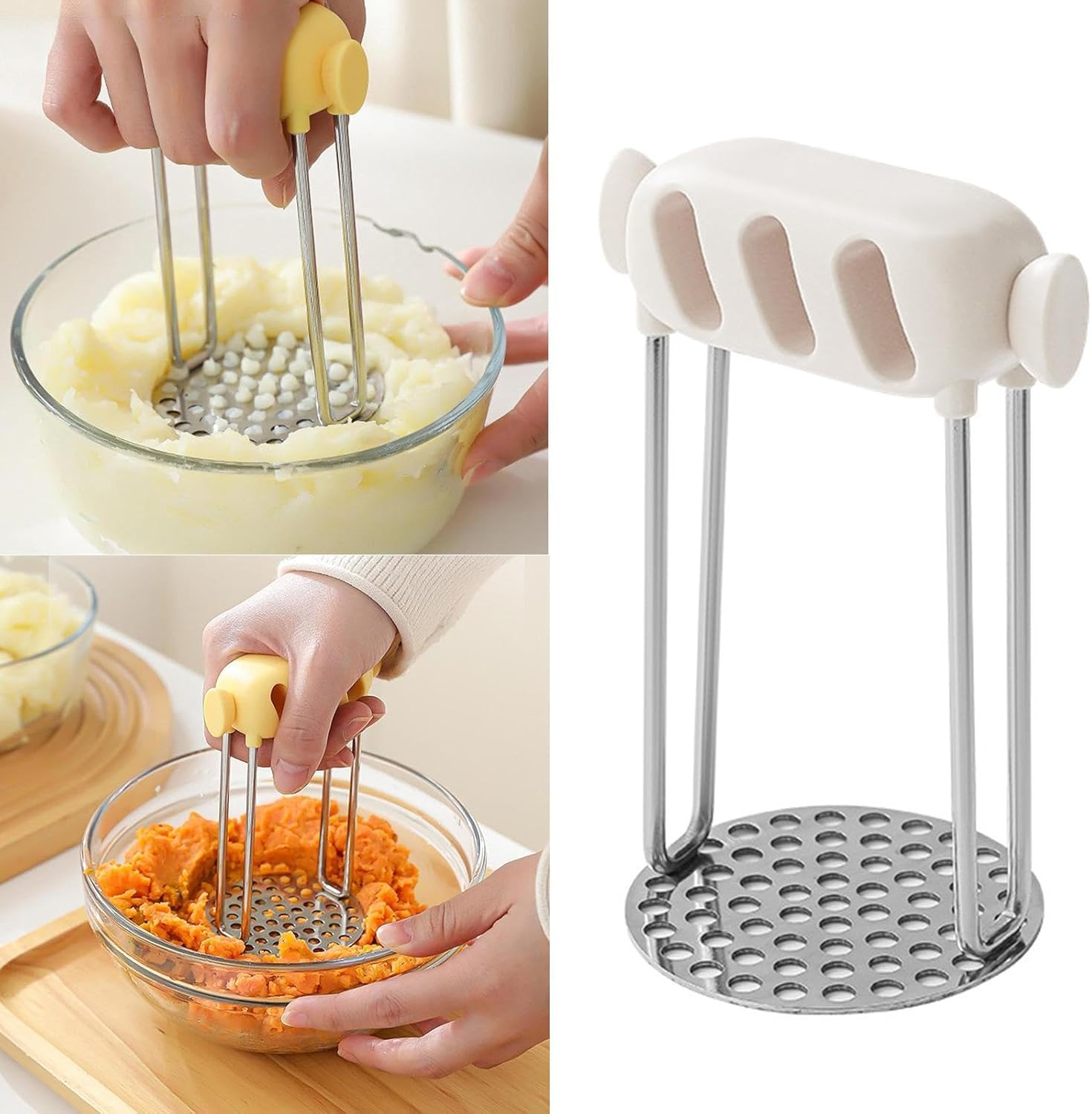 Professional Potato & Vegetable Masher with Honeycomb Design - Stainless Steel Puree Maker - Dishwasher Safe - Image 5