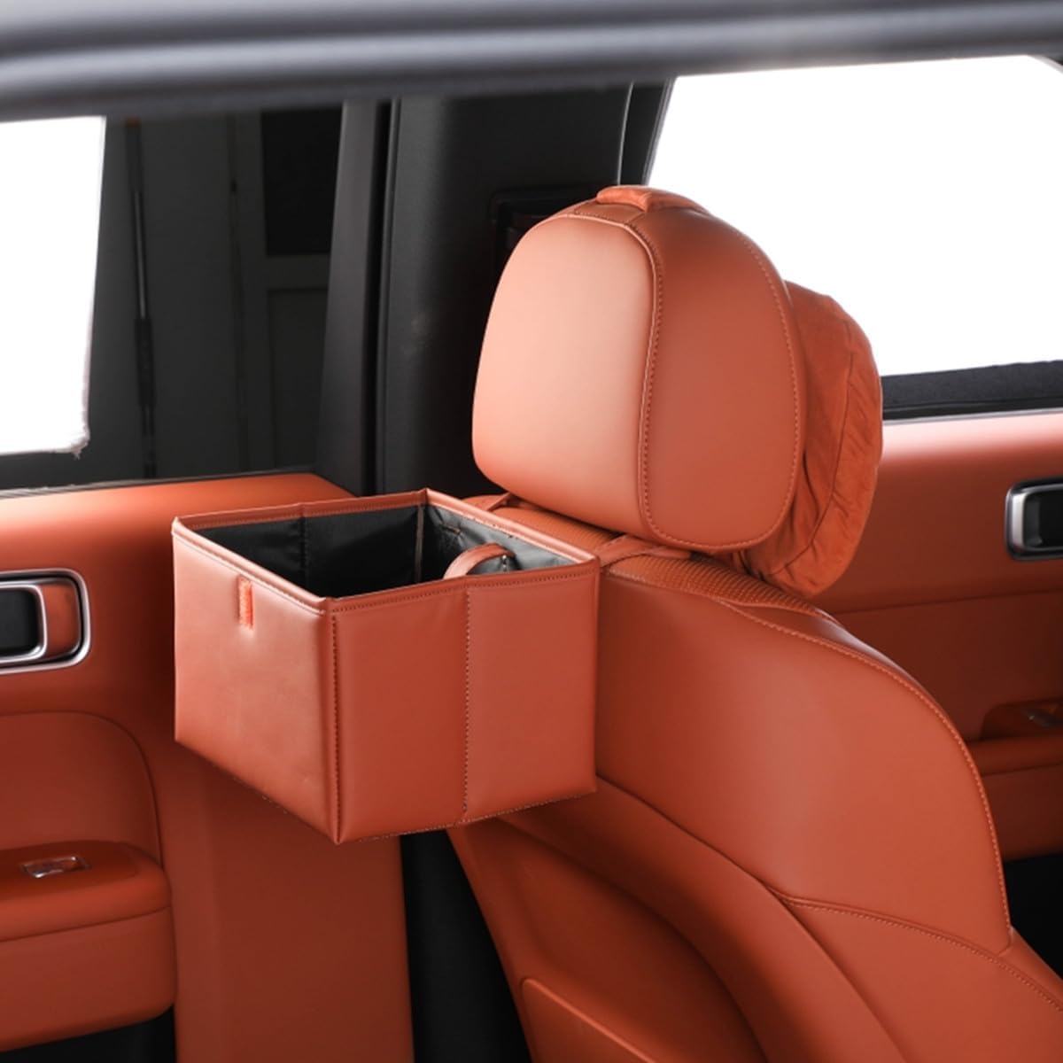 Foldable Car Trash Bin & Organizer Leakproof Waterproof PU Leather Orange - Image 1