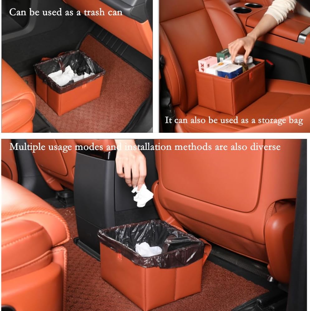 Foldable Car Trash Bin & Organizer Leakproof Waterproof PU Leather Orange - Image 2