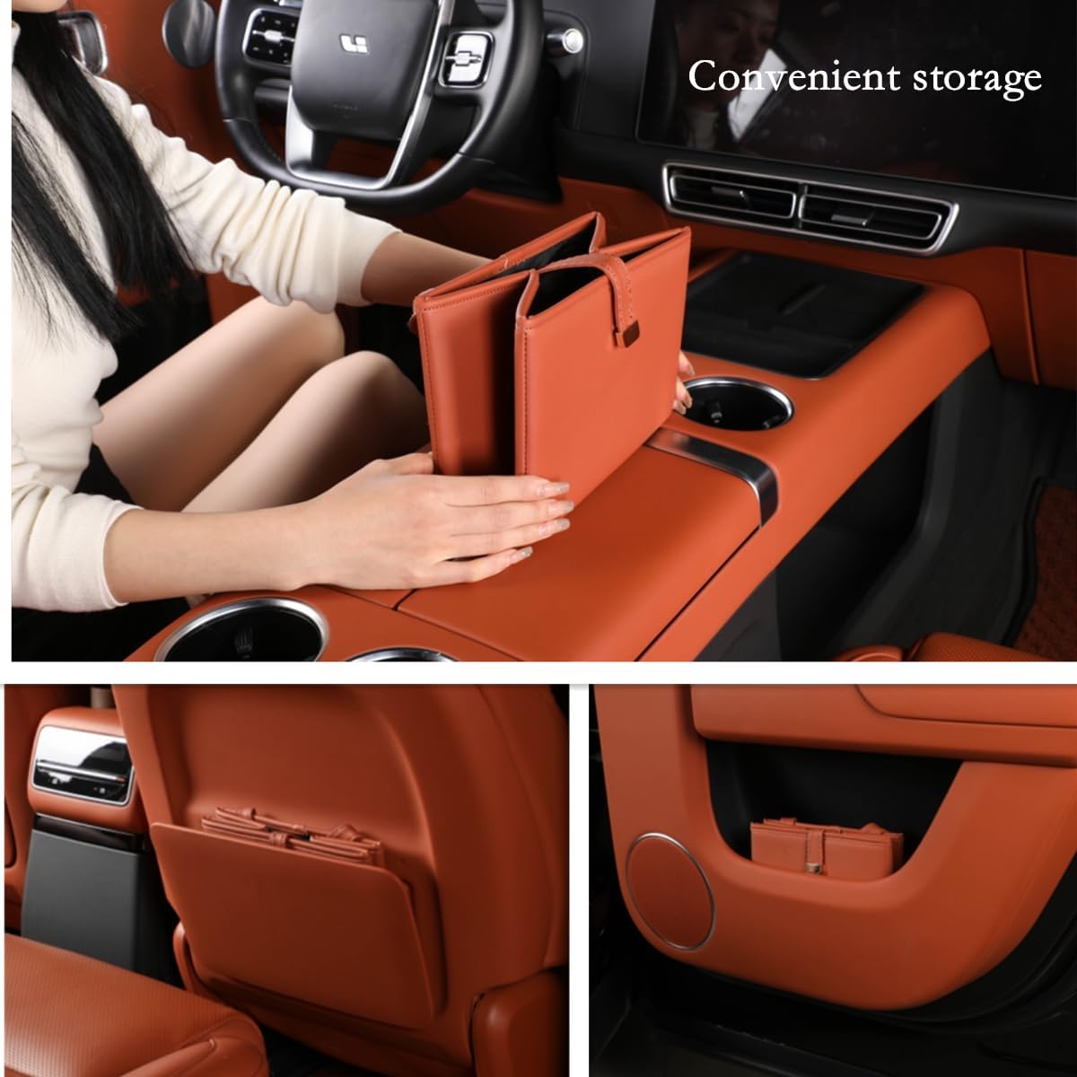 Foldable Car Trash Bin & Organizer Leakproof Waterproof PU Leather Orange - Image 3