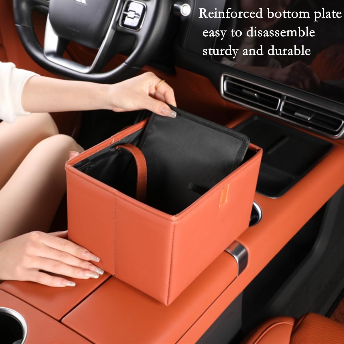Foldable Car Trash Bin & Organizer Leakproof Waterproof PU Leather Orange - Image 4