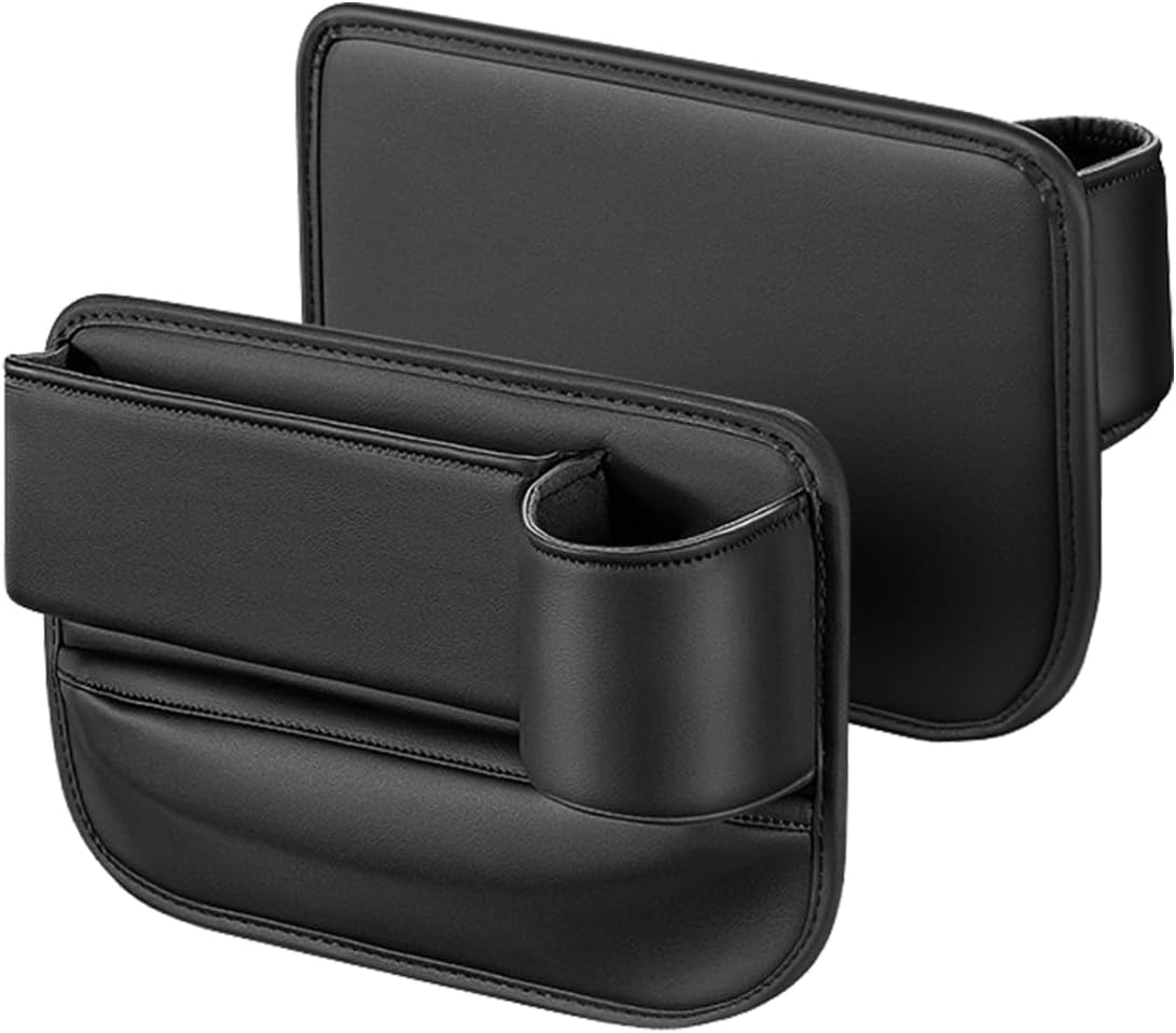 Car Seat Organizer with Cup Holder - Storage Compartment Between Seats - Seat Filler - PU Leather - Black - Set of 1 - Image 1