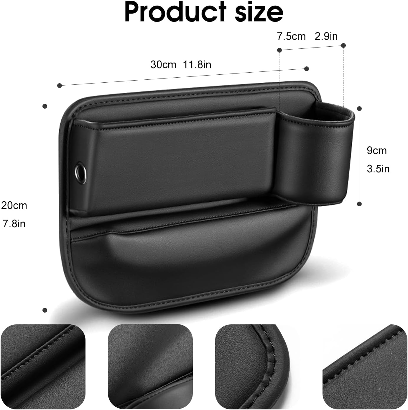 Car Seat Organizer with Cup Holder - Storage Compartment Between Seats - Seat Filler - PU Leather - Black - Set of 1 - Image 2