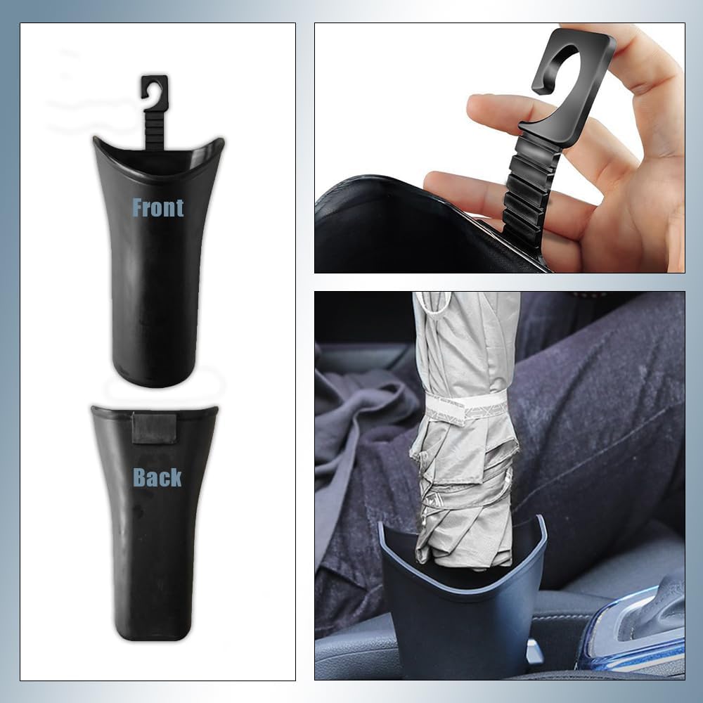 Car Trash Bin & Organizer - Under Seat or Center Console Storage Box with Umbrella Holder - Black - Set of 1 - Image 3